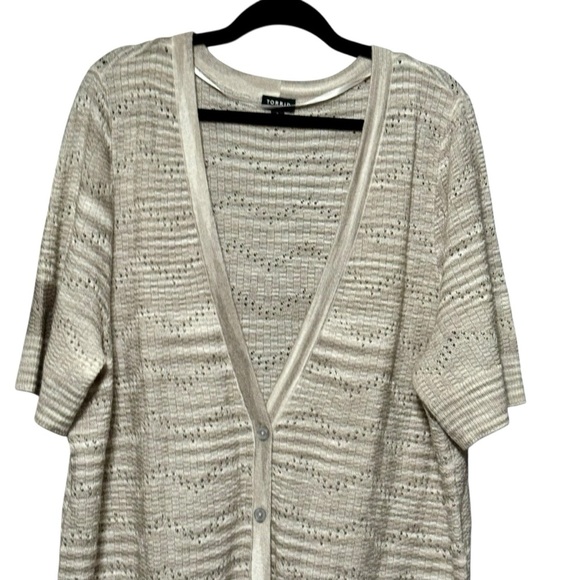 Torrid Pointelle Cardigan V-Neck Short Sleeve Oatmeal Button Sweater Cardigan 3X - Picture 7 of 15